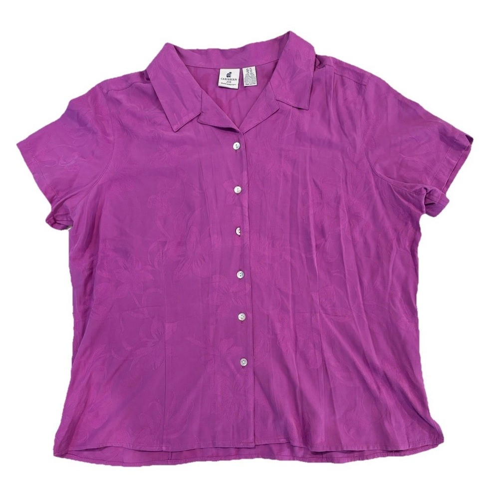 Caribbean Joe Silk Blend Wisteria Purple Jacquard Camp Men's XL Resort Wear